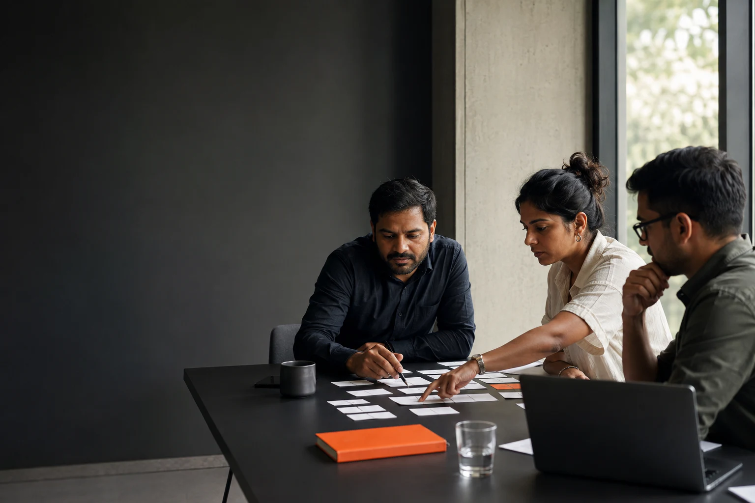 A small team mapping an operating process in a working session.